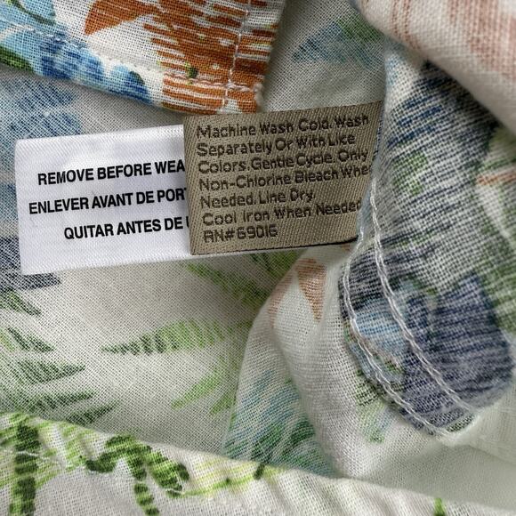 Paradise Collection Linen Cotton Shirt Mens Medium White Tropical Palm Button Up - Picture 7 of 9